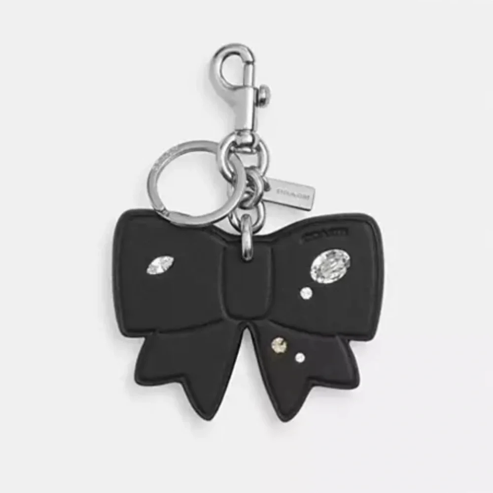 Coach Black Leather Bow Bag Charm With Crystal Gems CZ171 NEW